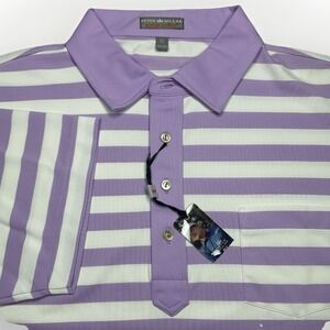 NEW Peter Millar Summer Comfort Polo Shirt Mens XL Lavender Striped Golf Casual